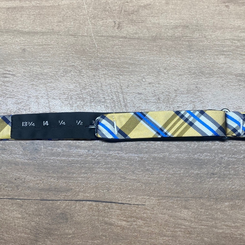 Tommy Hilfiger Mens‎ Yellow Blue Plaid Silk Self Tie Bow Tie Adjustable - Picture 4 of 6